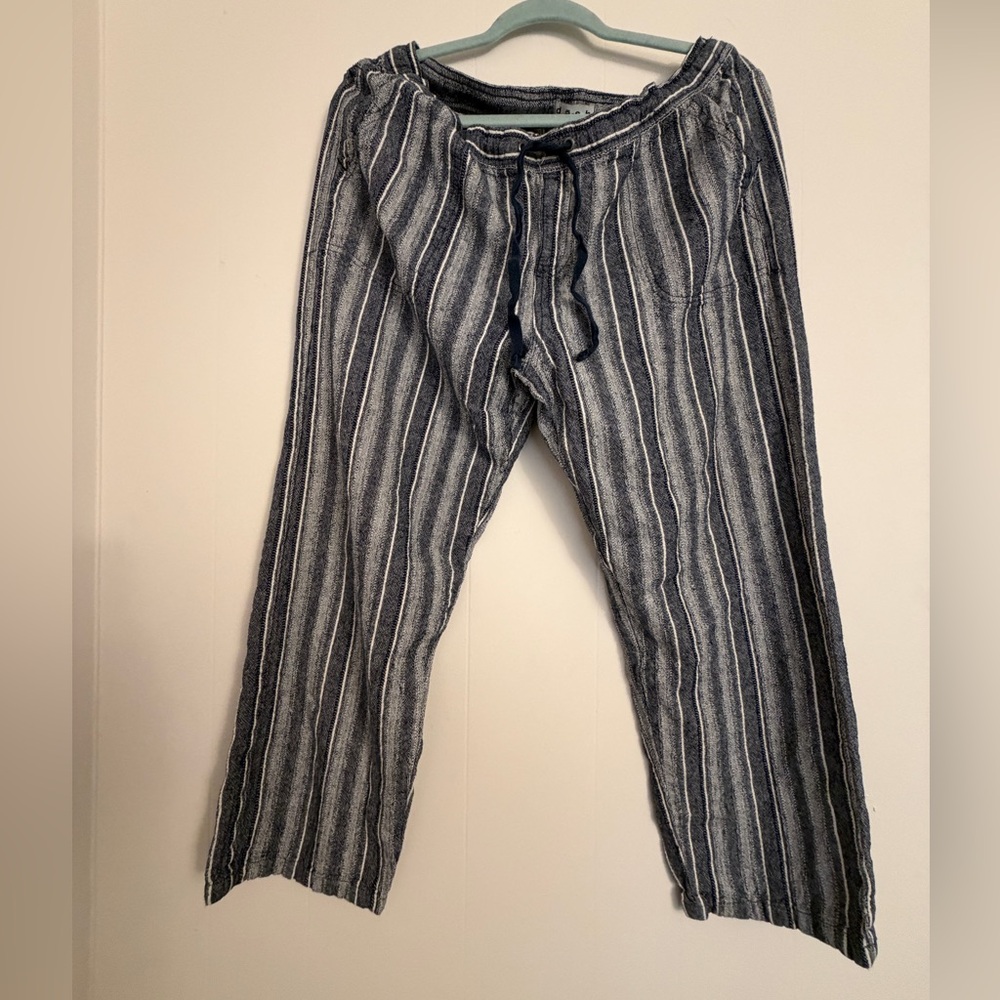 Dash Striped Linen Blend Pants Womens Large Blue Excellent Coastal Nautical